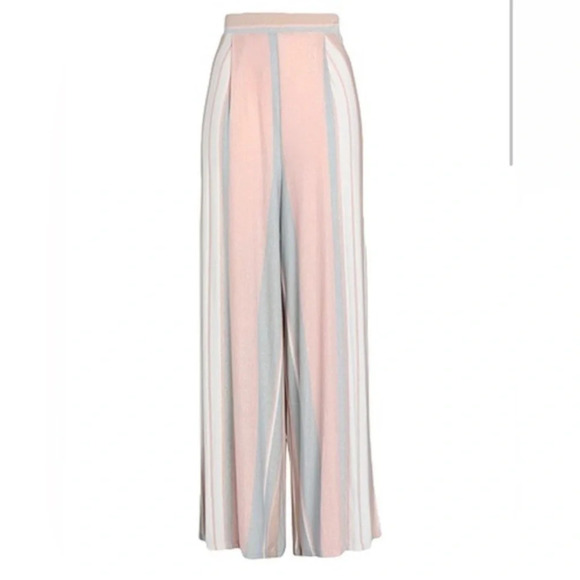 White Wise Pants - White Wise Strechy Size L Colorblock Light Pink wide leg palazzo pants trousers